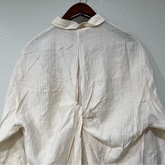 NWT Zara Wrinkled Look Shirt Beige Button Up Open Back Women’s Size Medium Linen - Picture 9 of 10
